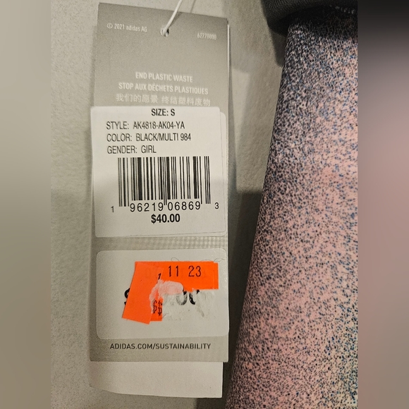 NWT-Girls Adidas Aeroready Black With Rainbow Print Tights-Girls Size Small - Picture 3 of 5